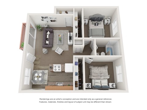 Floor plan for 2 beds, 1 bath, 724 sqft